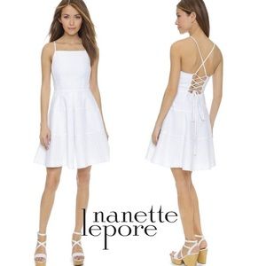 Nanette Lepore White Brigitte Lace-Up Sundress